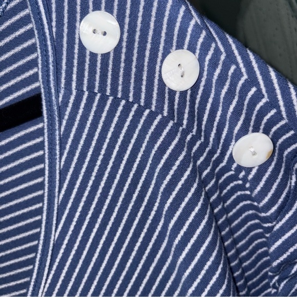 Blue and White Chevron Striped Button Embellished Relaxed Blouse USA - Picture 2 of 4